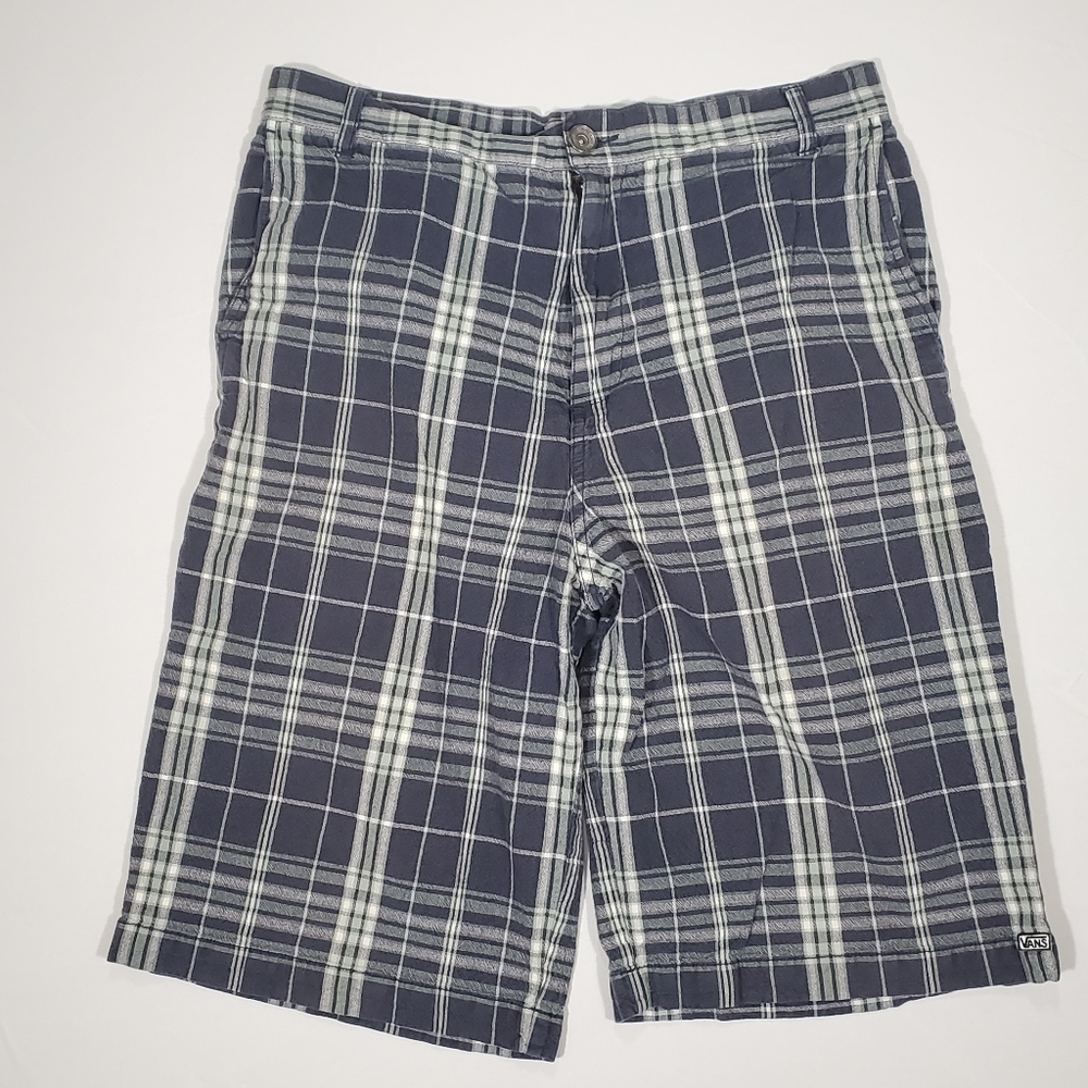 VANS Blue Plaid Flat Front Casual 10" Shorts Sz 30